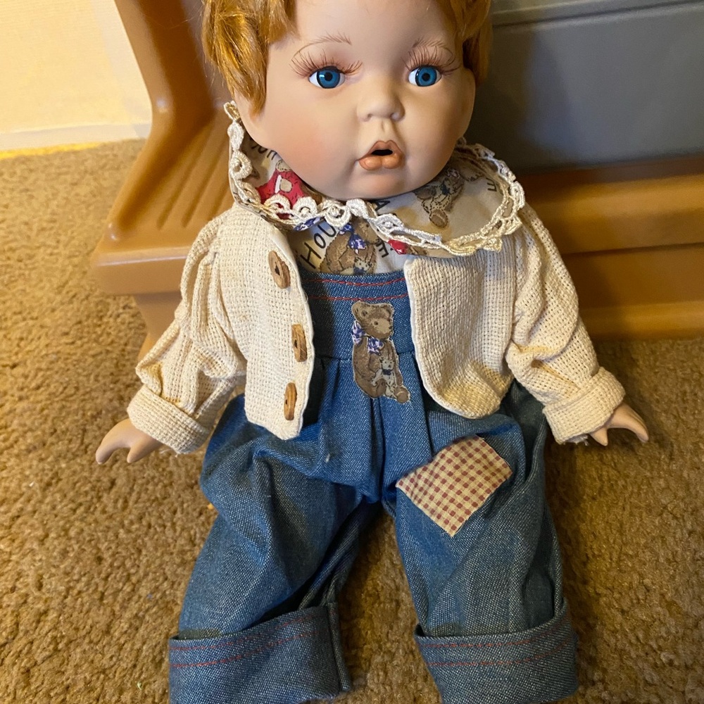 Adorable Blue Denim Doll with Cream Sweater